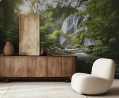 Sunlit Jungle Waterfall