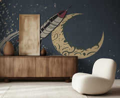 Retro Space Rocket Moon