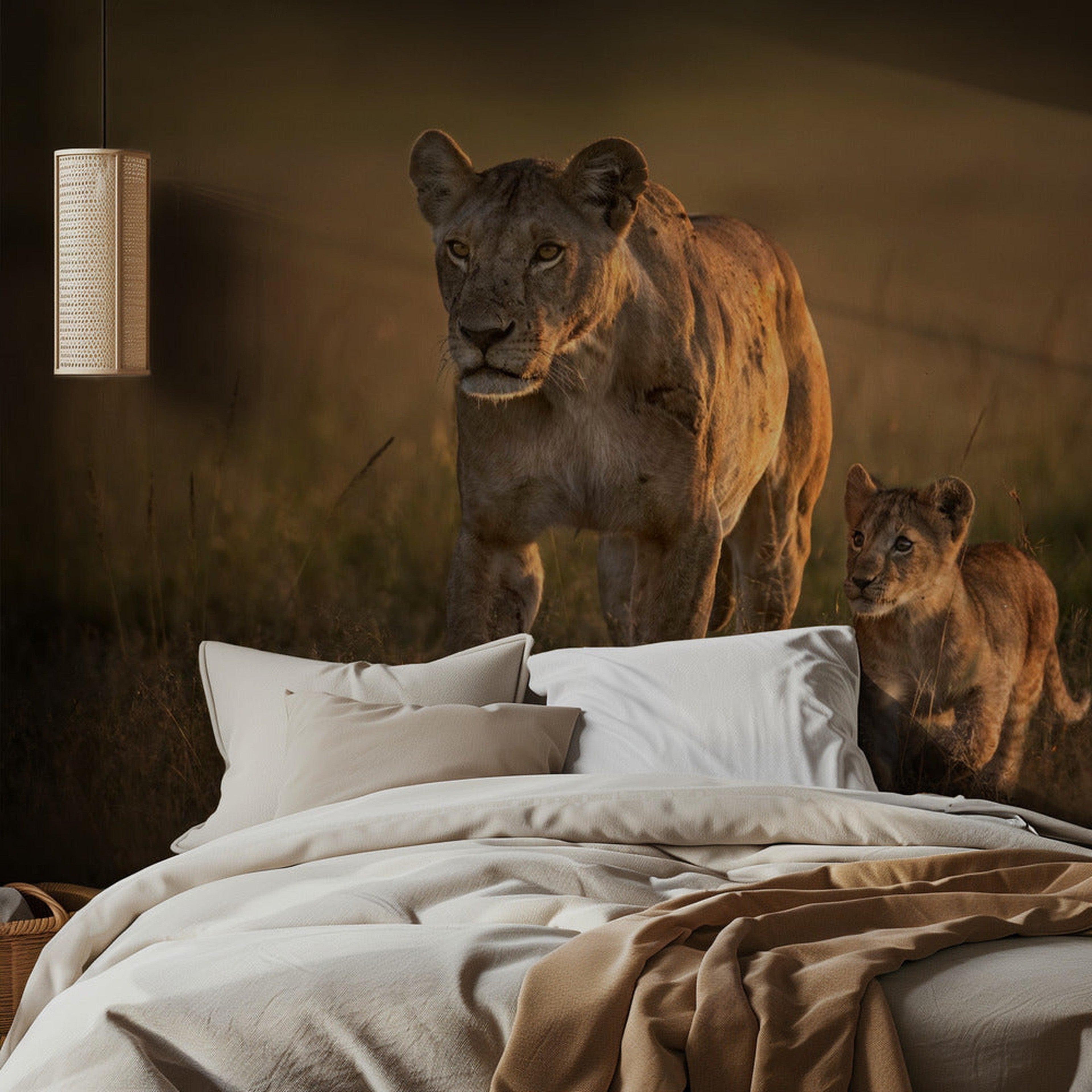 Mom lioness with cub