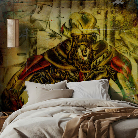 Alien portrait - Fototapet med futuristisk sci-fi-konst i gult och krom