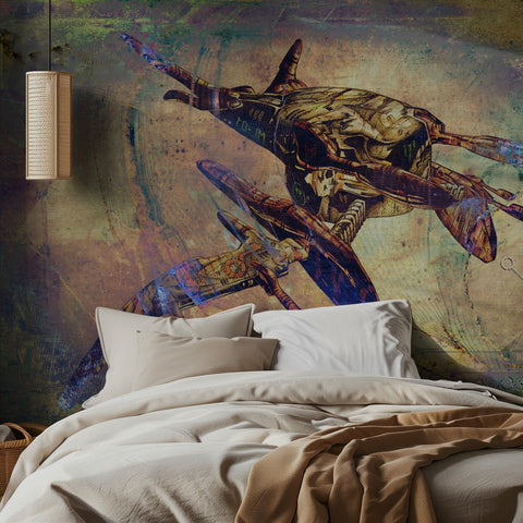 Space ship art - Futuristiskt fototapet med rymdskeppsmotiv