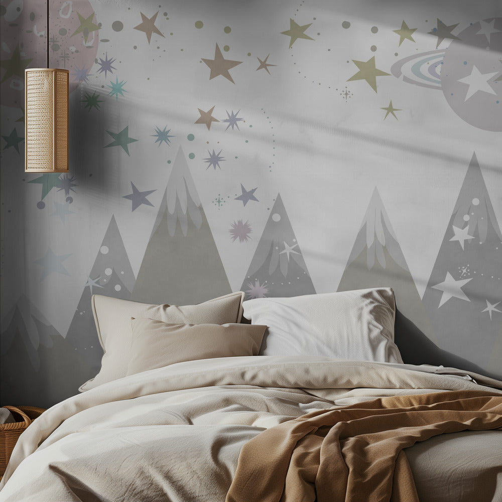 Grey Monotone Kids Room Mural 9