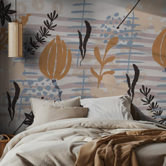 Blommor Scandia Flower - Skandinaviskt fototapet med botaniska och mönster – fototapet med unikt motiv som skapar en inspi...