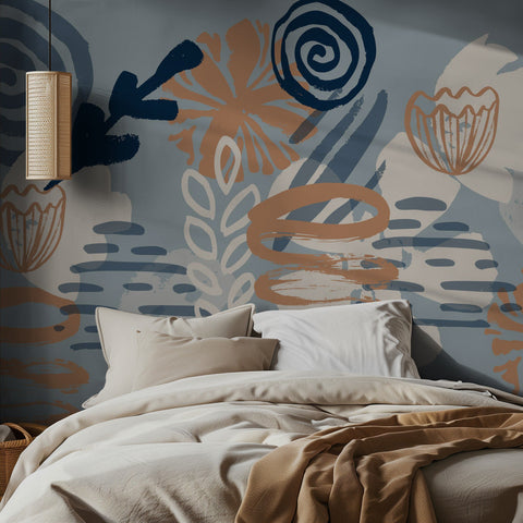 Scandia herb blue – Skandinavisk tapet med botaniska motiv i blå toner