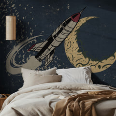 Retro Space Rocket Moon