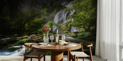 Sunlit Jungle Waterfall