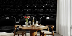 Sport Enthusiasm – Grafiskt fototapet med stadionsäten i svartvitt – fototapet med unikt motiv som skapar en inspirerande ...
