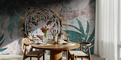 Djungel Tiger grunge tropical palm wall mural – kvalitetsprodukt för ett vackrare och mer hållbart hem