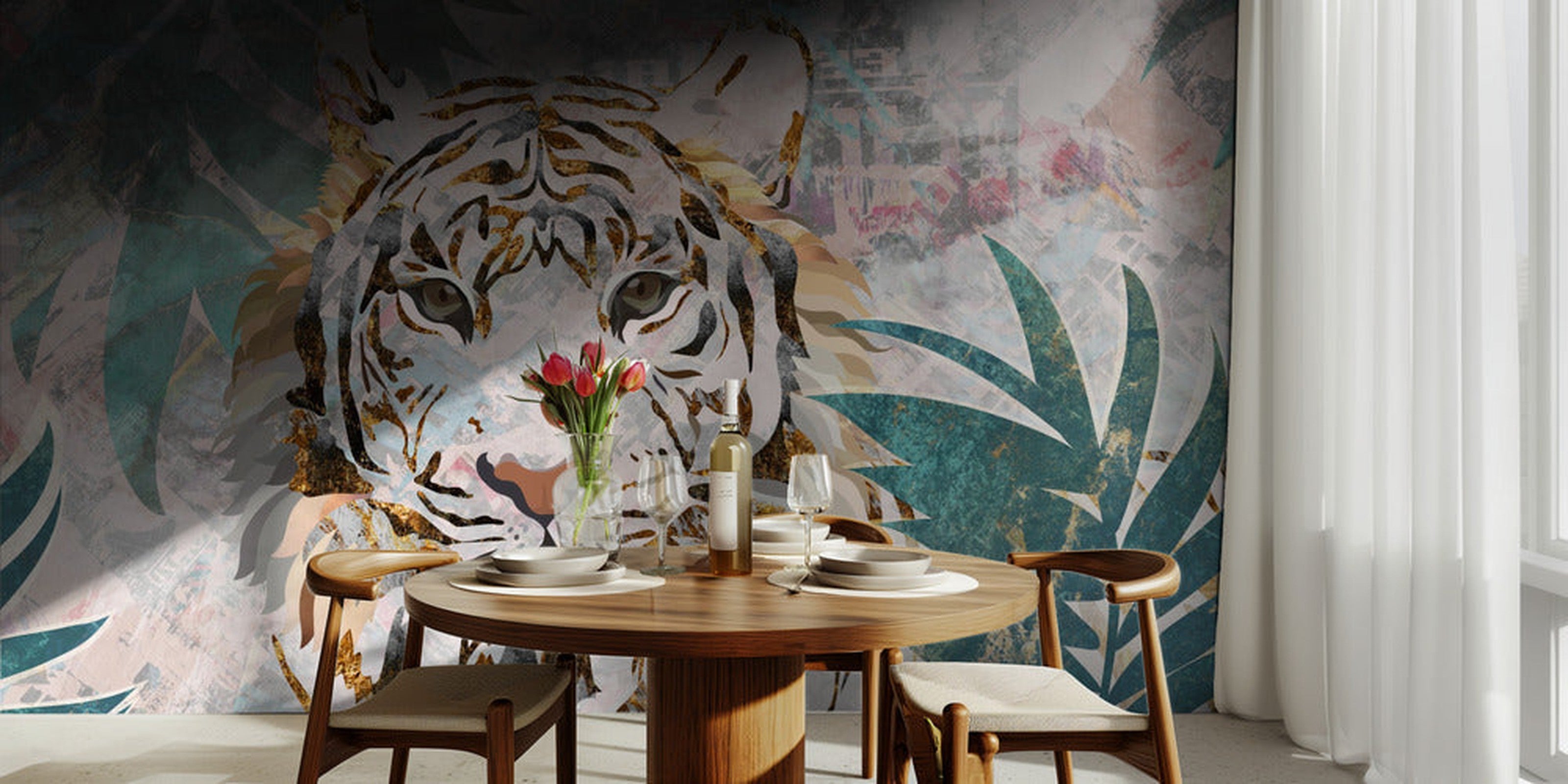 Tiger grunge tropical palm wall mural