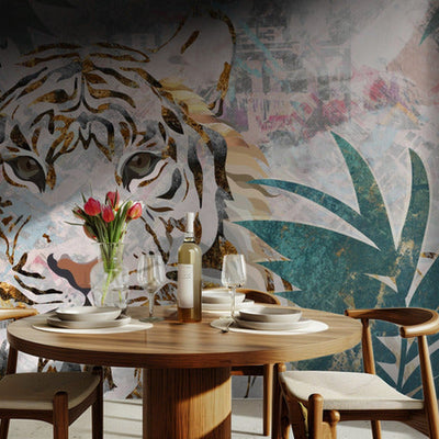 Tiger grunge tropical palm wall mural rumsbild 3