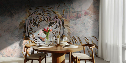 Tiger grungy gold mural