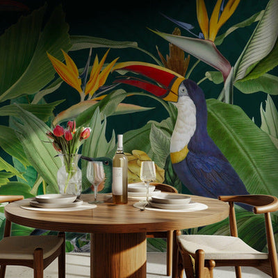 Rainforest Birds – Eksotisk fototapet med tropiske fugler og frodig jungel rumsbild 4