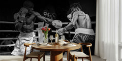Sport Boxing ll - Kraftfullt svartvitt fototapet med boxning och kamp by Reza Mohammadi – fototapet med unikt motiv som sk...