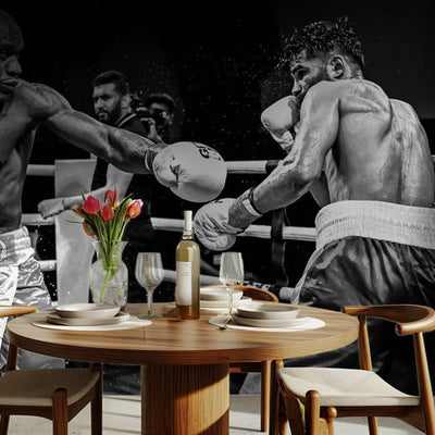 Boksing II - Kraftig svart-hvitt fototapet med boksing og kamp av Reza Mohammadi rumsbild 2