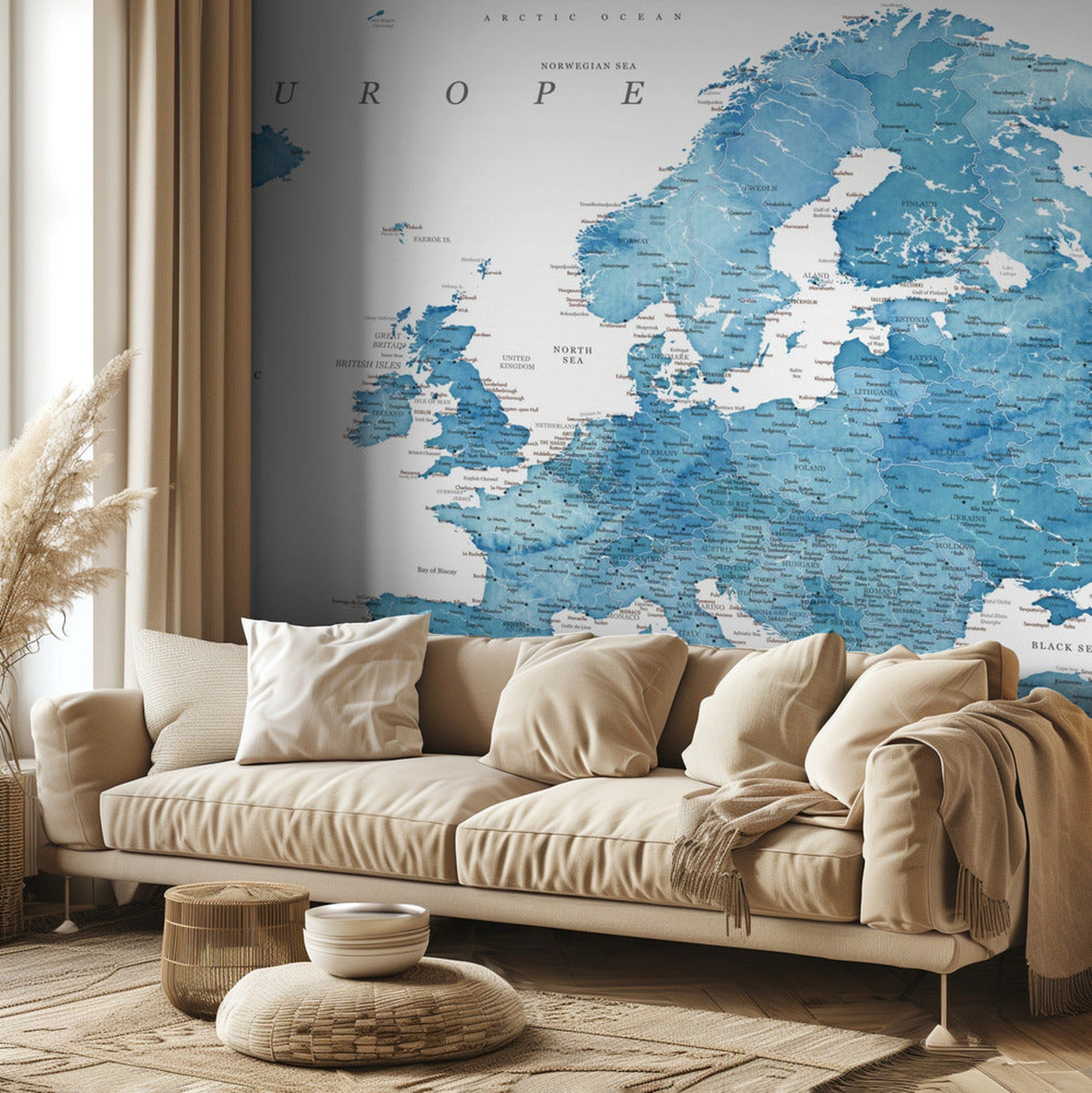 Blue detailed map of Europe