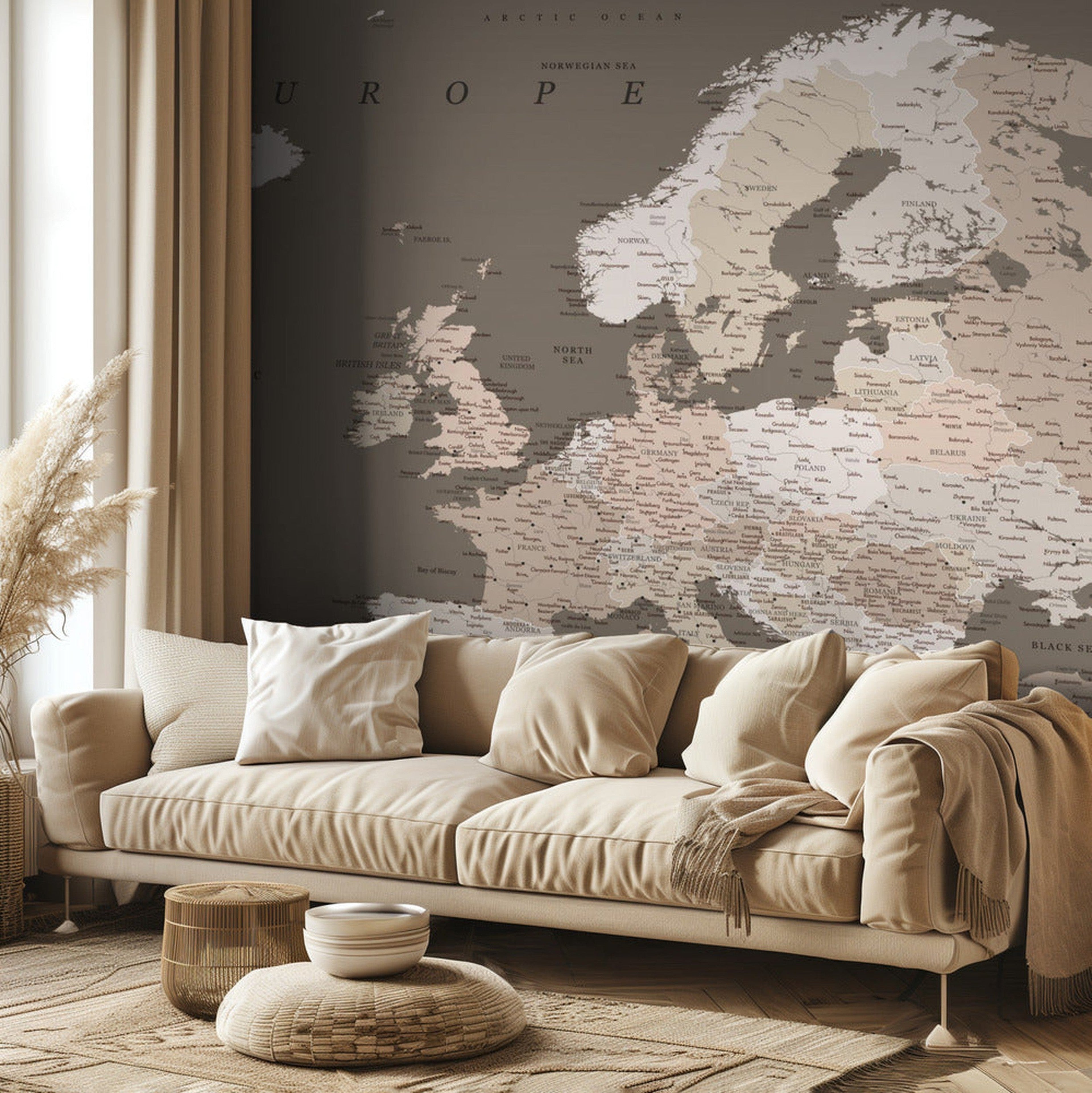 Earth tones detailed map of Europe