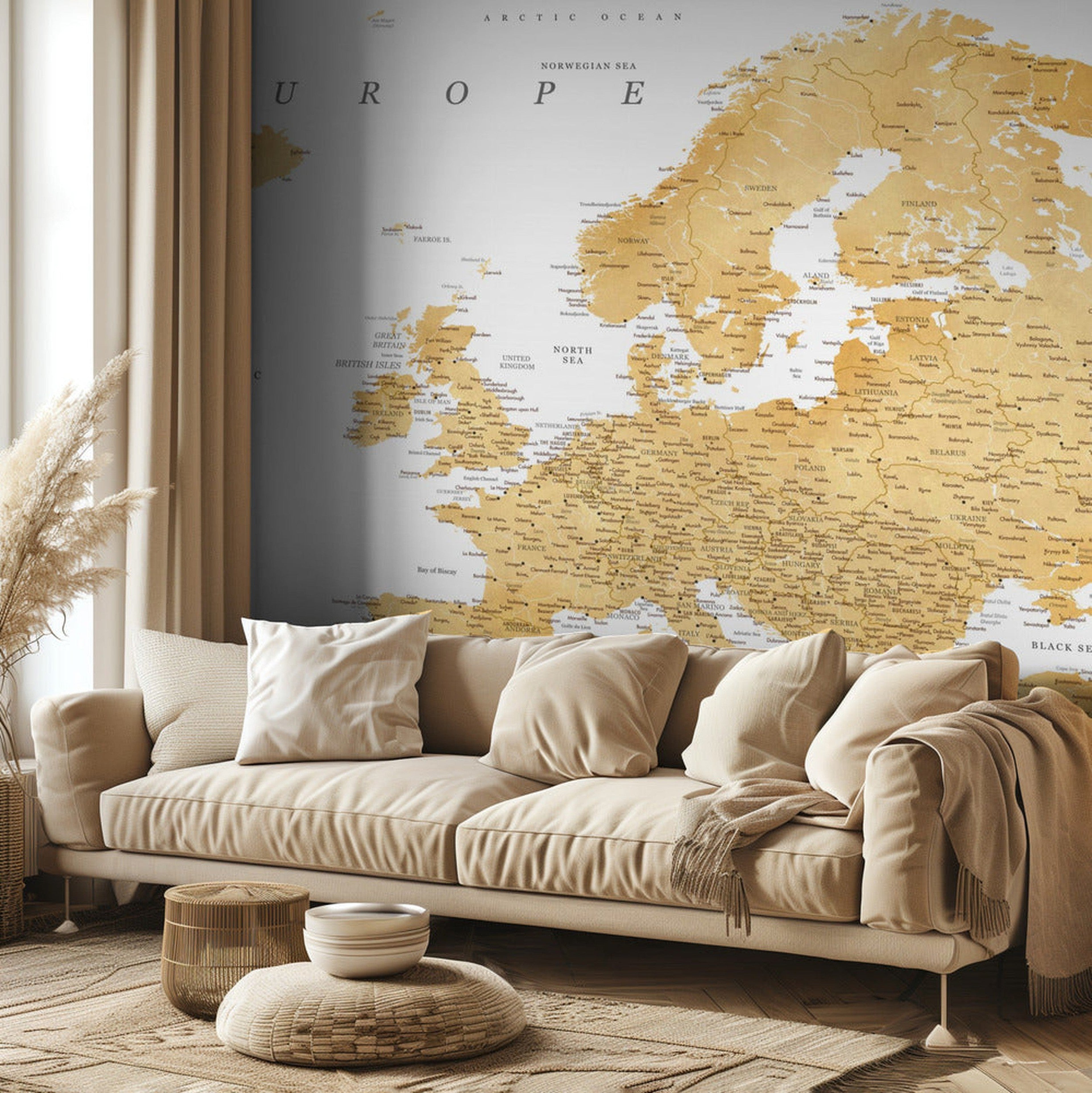 Golden detailed map of Europe