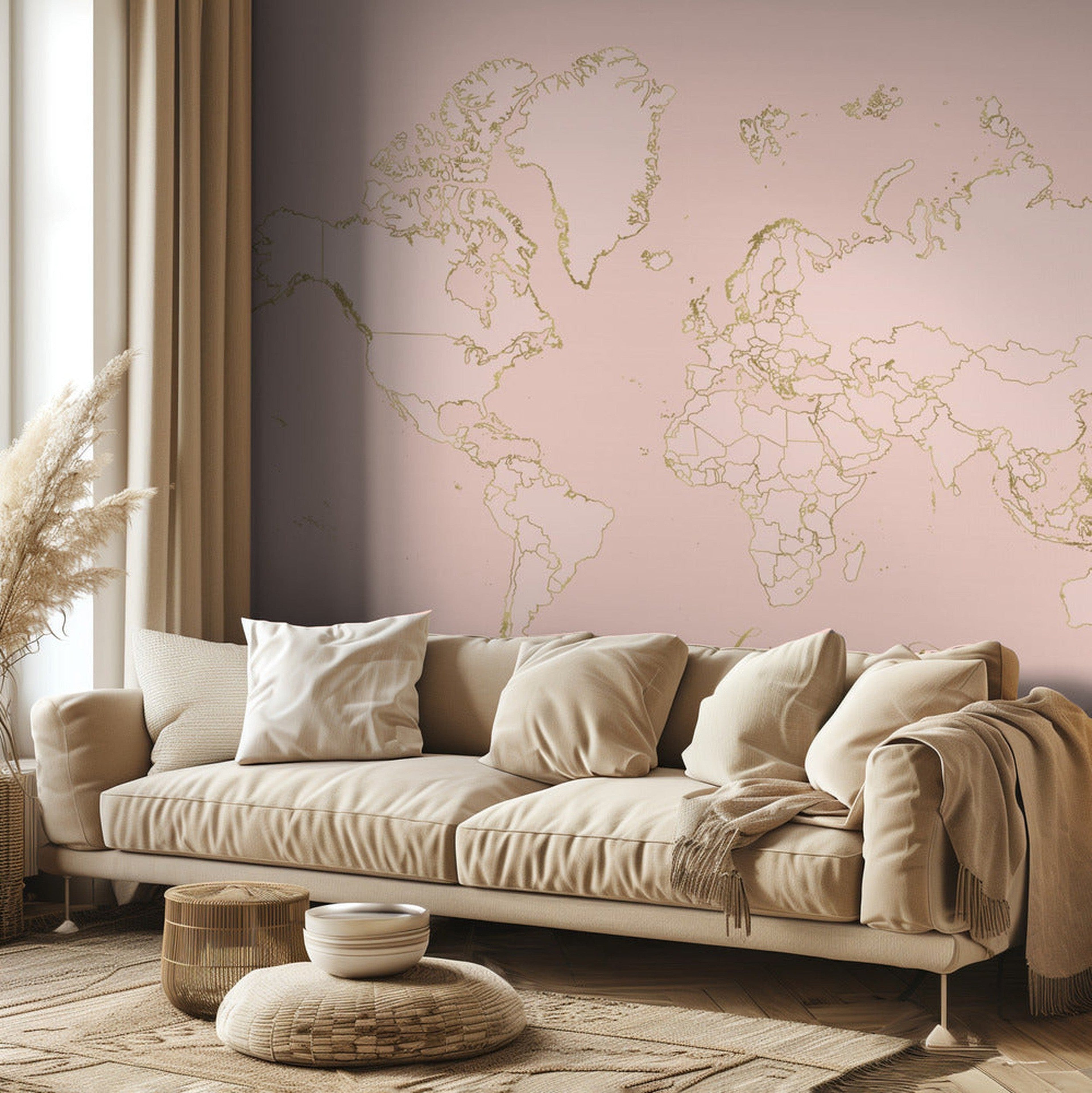 Inspirational pink and gold world map