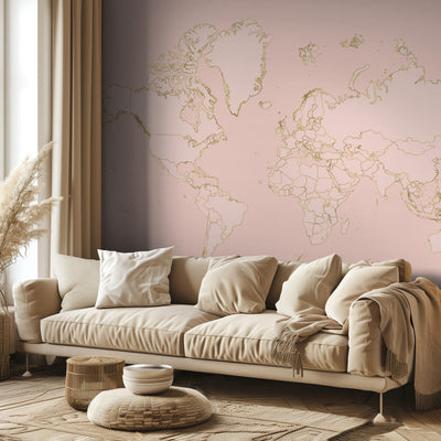 Inspirational pink and gold world map rumsbild 2