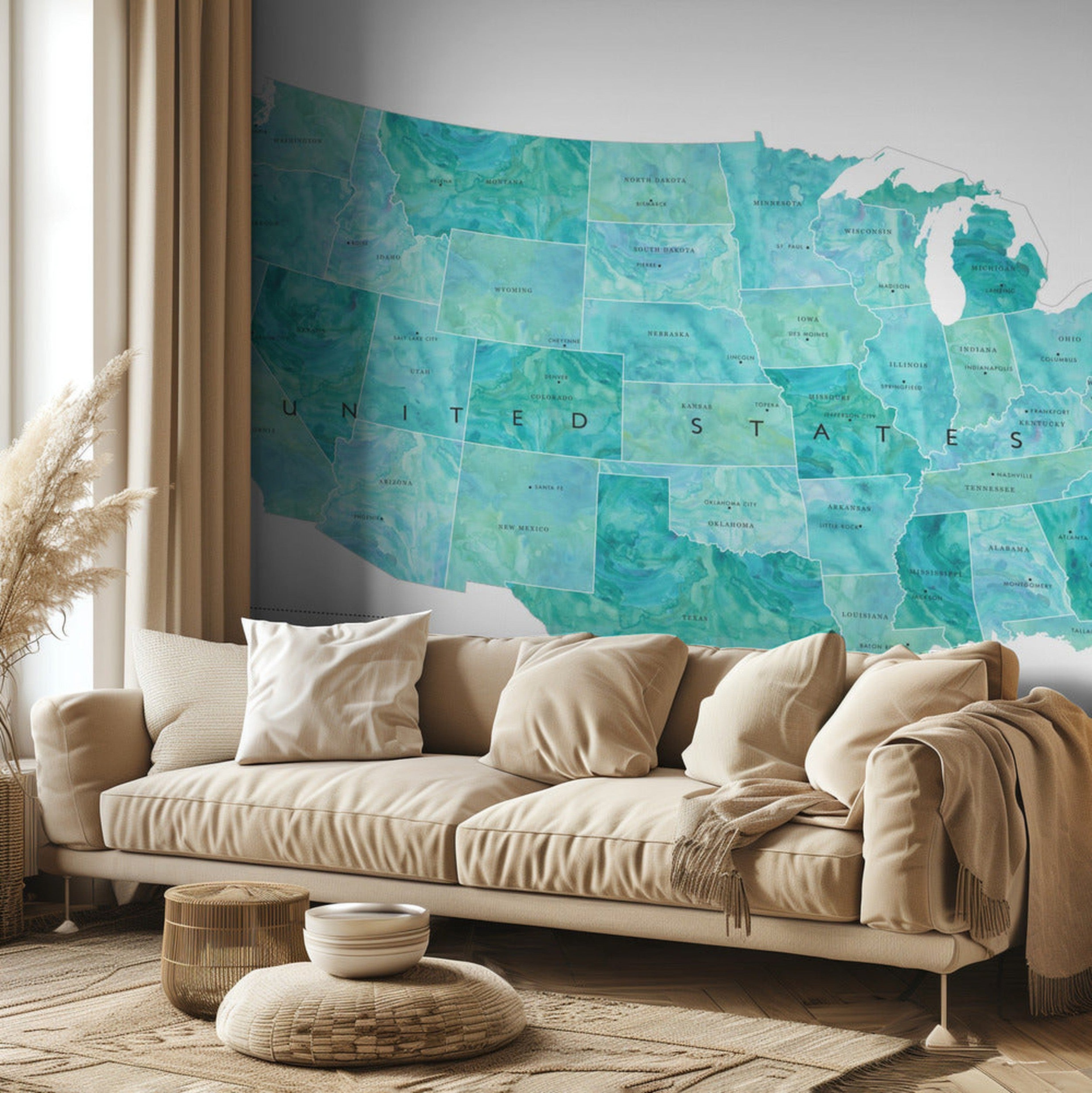 Aquamarine watercolor US map