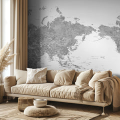 Kartor Pacific centered world map in gray watercolor – kvalitetsprodukt för ett vackrare och mer hållbart hem