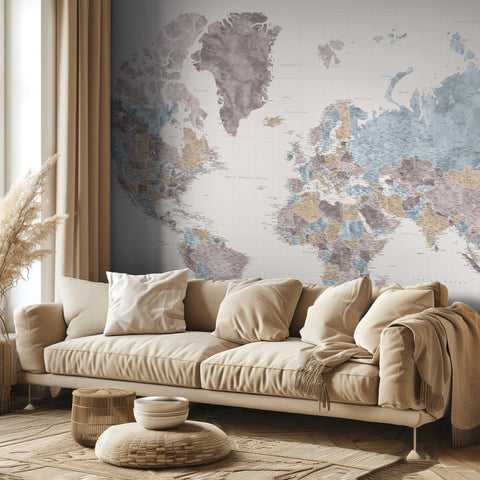 Mahler highly detailed world map with cities