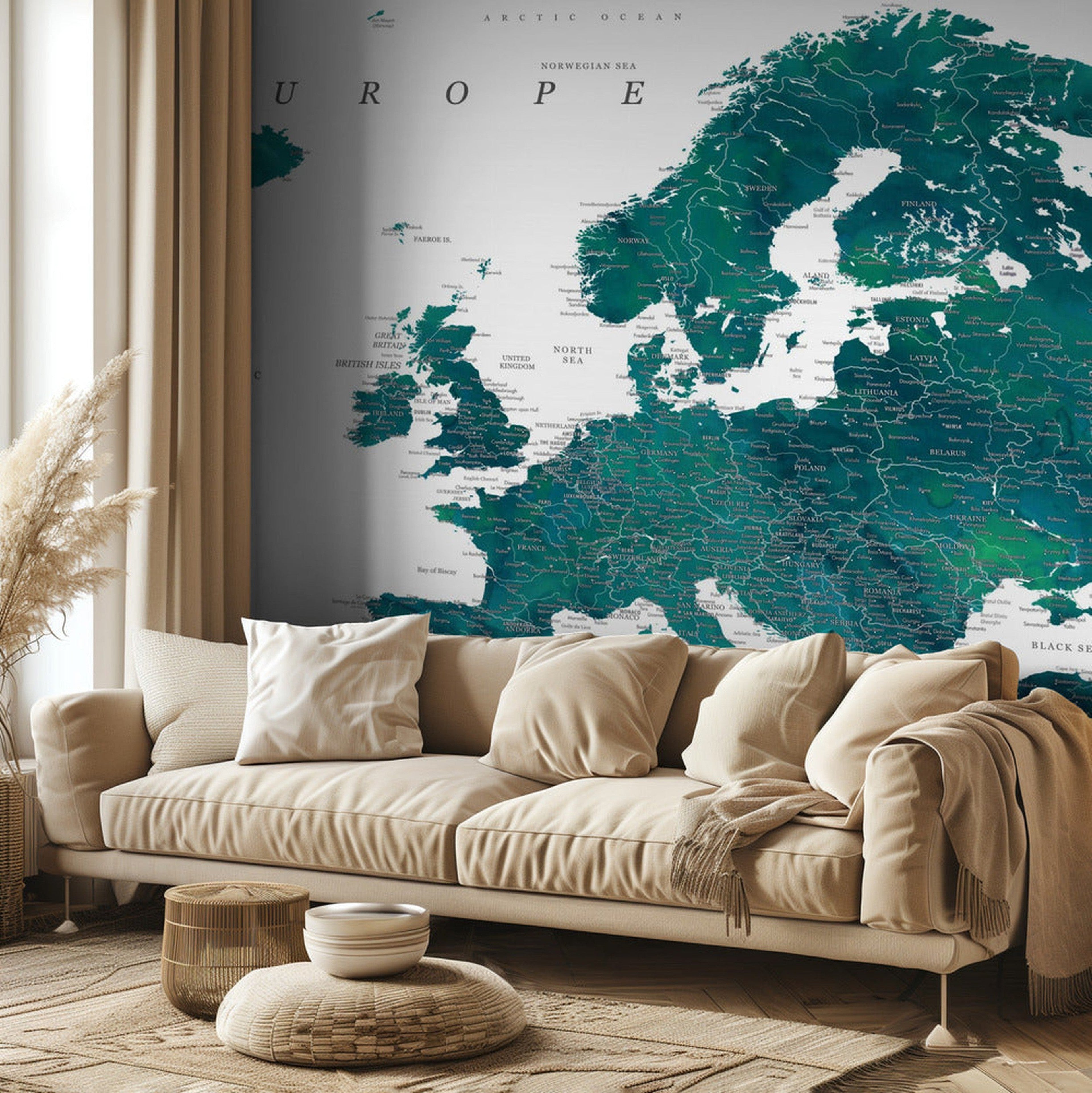 Teal detailed map of Europe