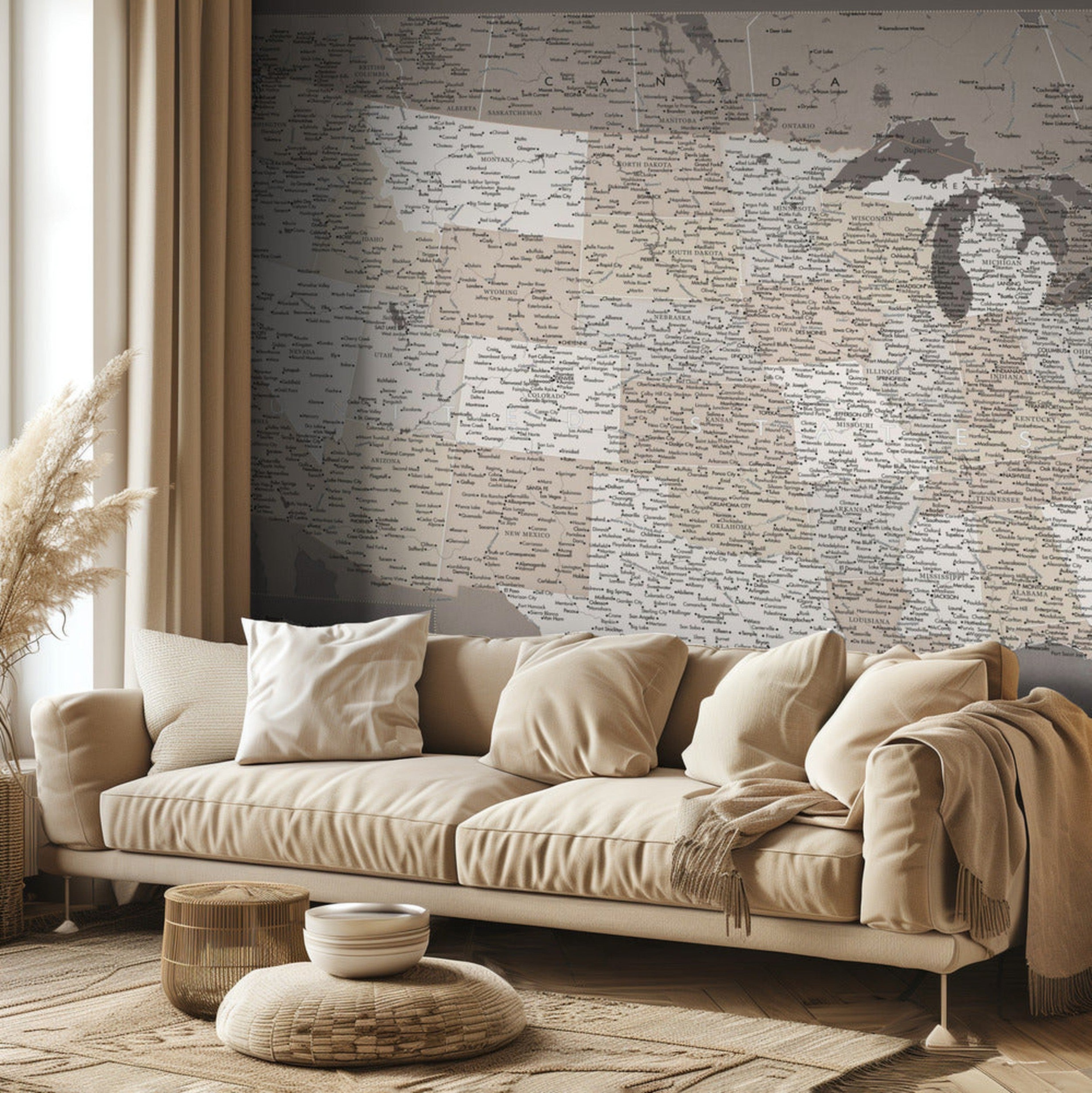 Highly detailed map of the United States, dark taupe