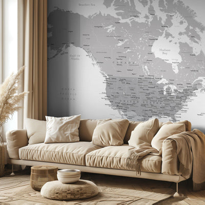 Gray map of North America with cities rumsbild 3