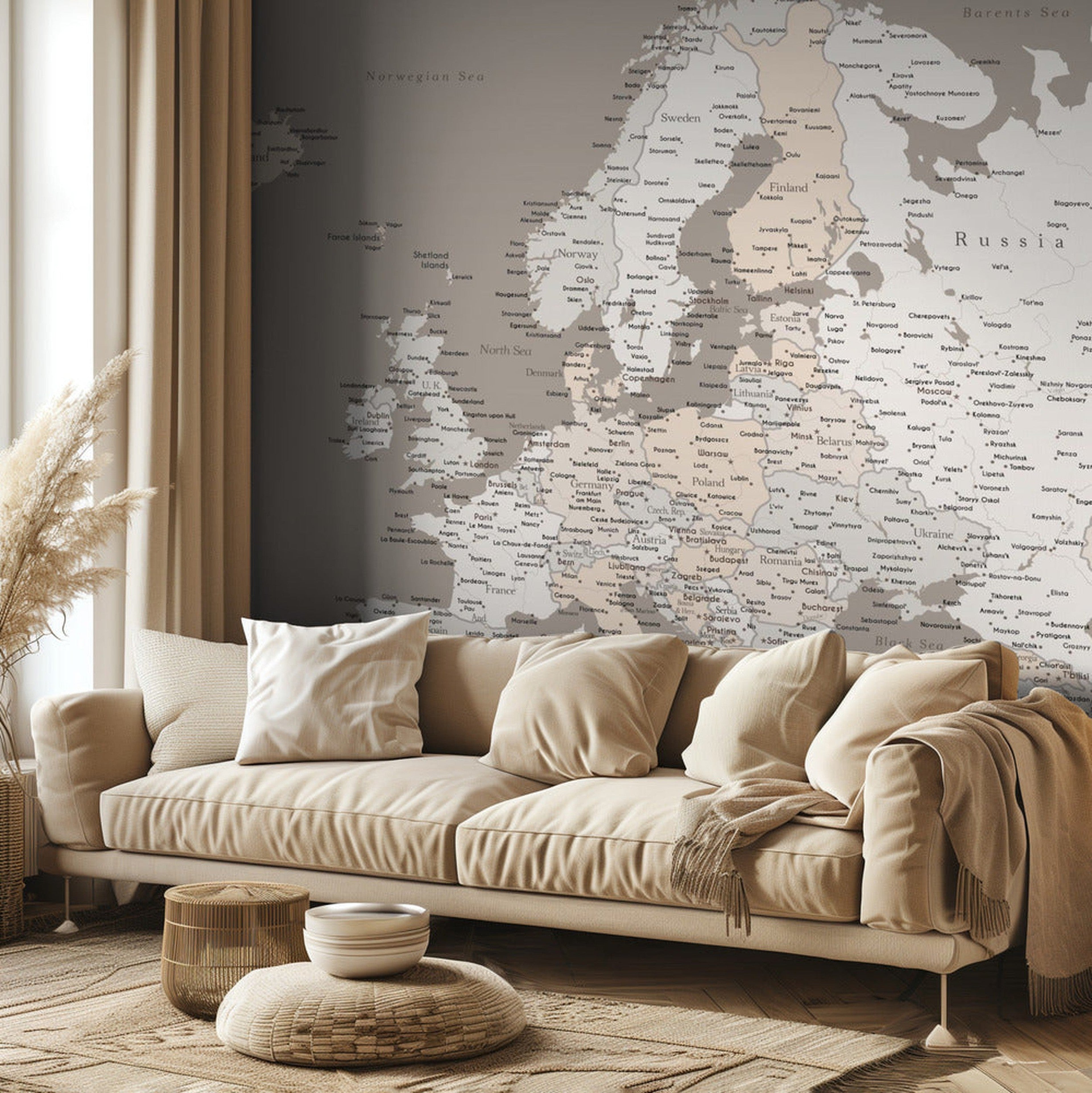 High detail map of Europe in neutrals