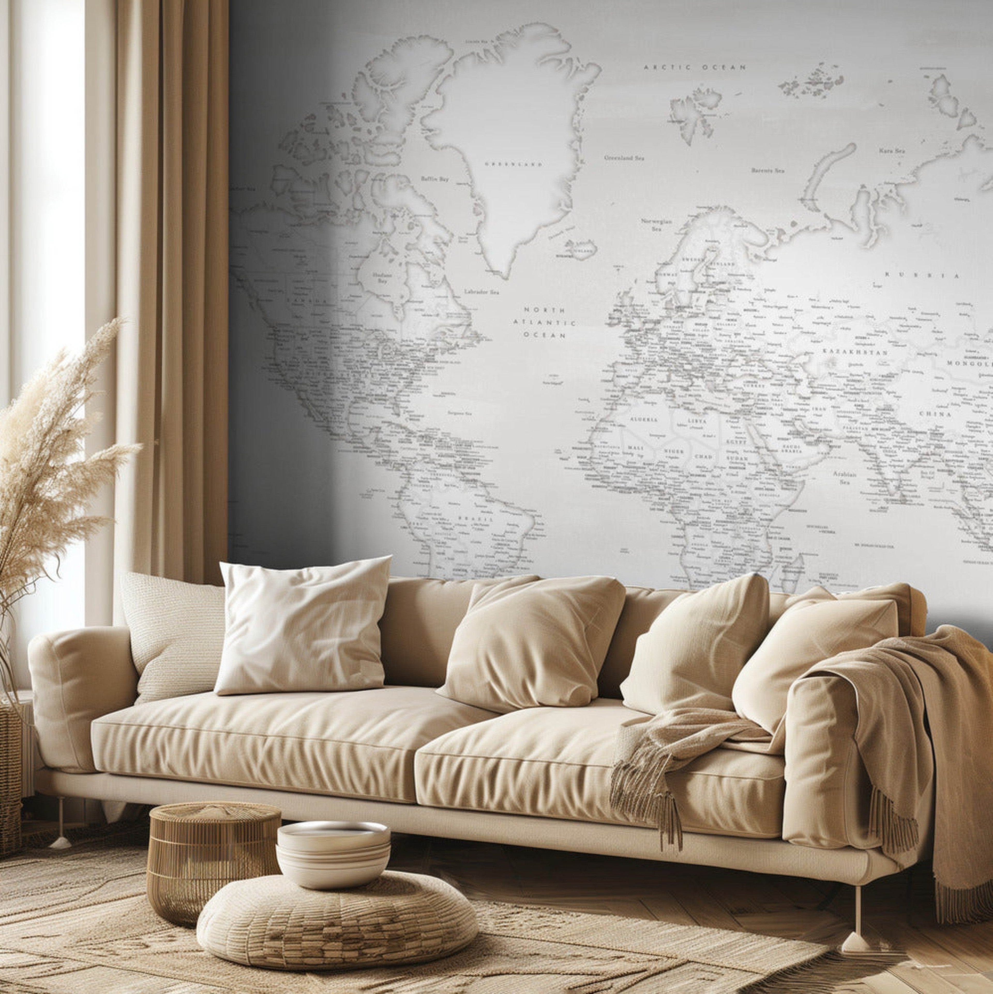 Detailed world map with cities, Maeli white