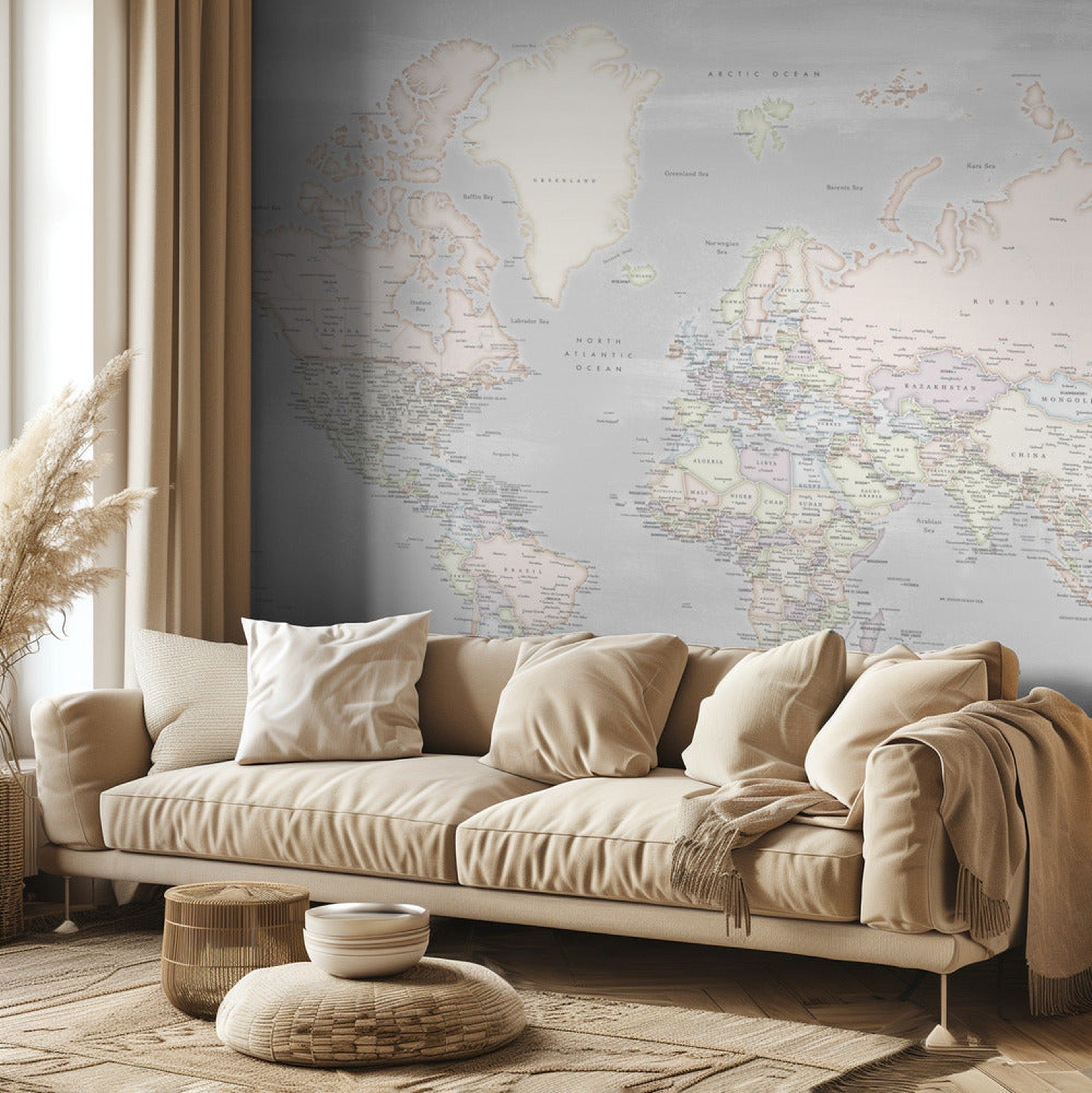 Detailed world map with cities, Maeli pastels