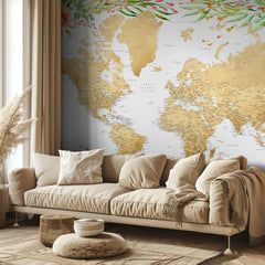 Kartor Floral bohemian world map with cities Blythe – kvalitetsprodukt för ett vackrare och mer hållbart hem