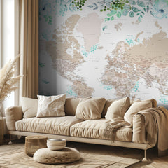 Kartor Detailed floral world map with cities Leanne – kvalitetsprodukt för ett vackrare och mer hållbart hem