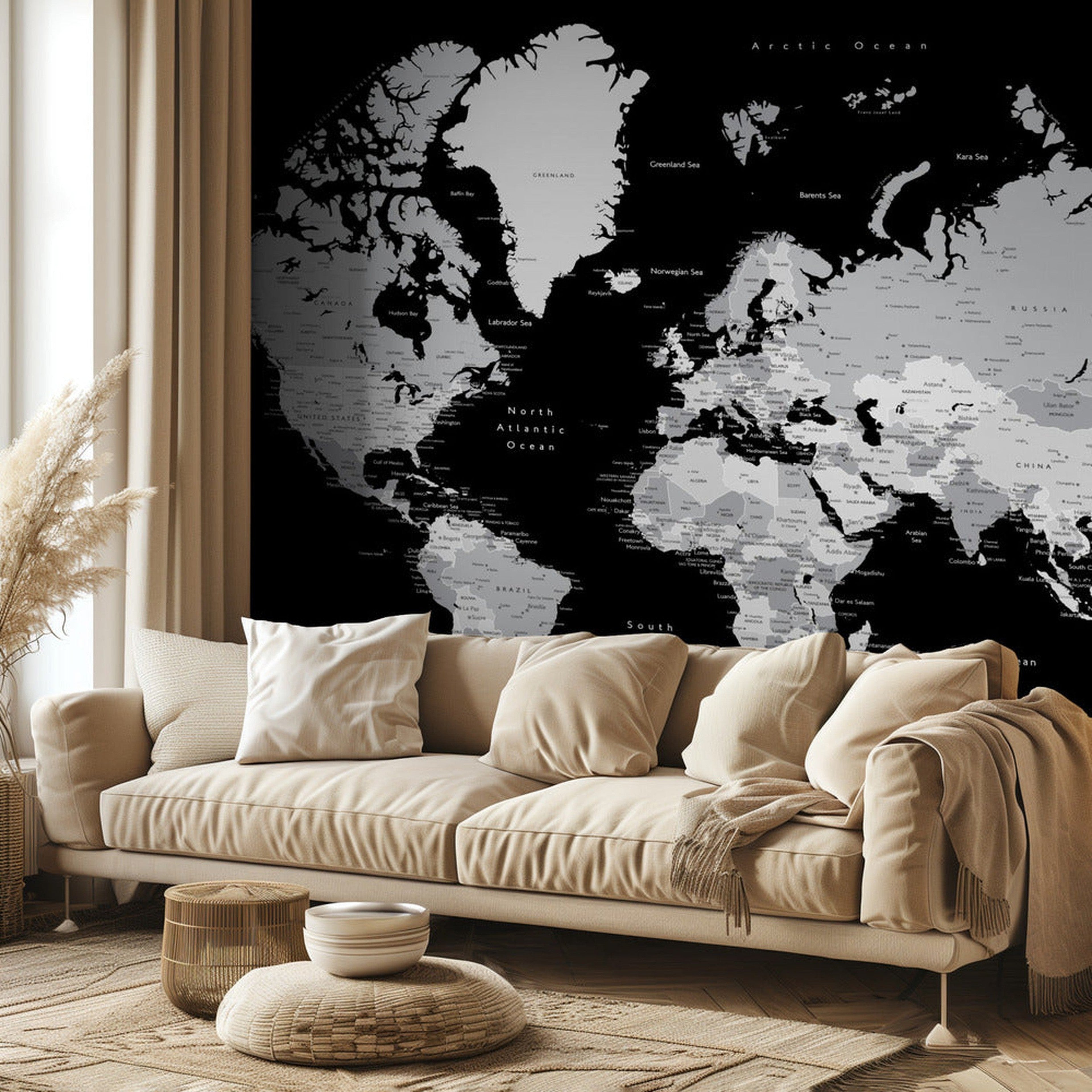 Gray world map with cities, Joseph