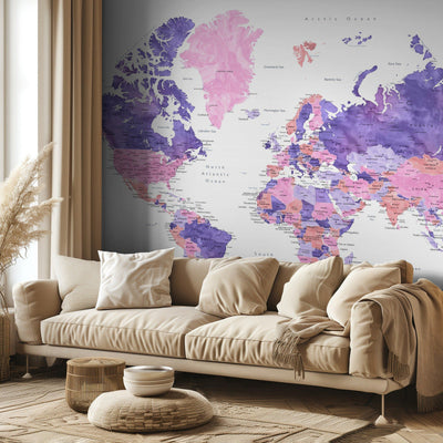 Watercolor world map with cities, Brandie rumsbild 3