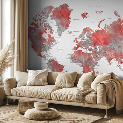 Red world map with cities, Lyssah rumsbild 3