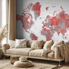 Red Gray World Map