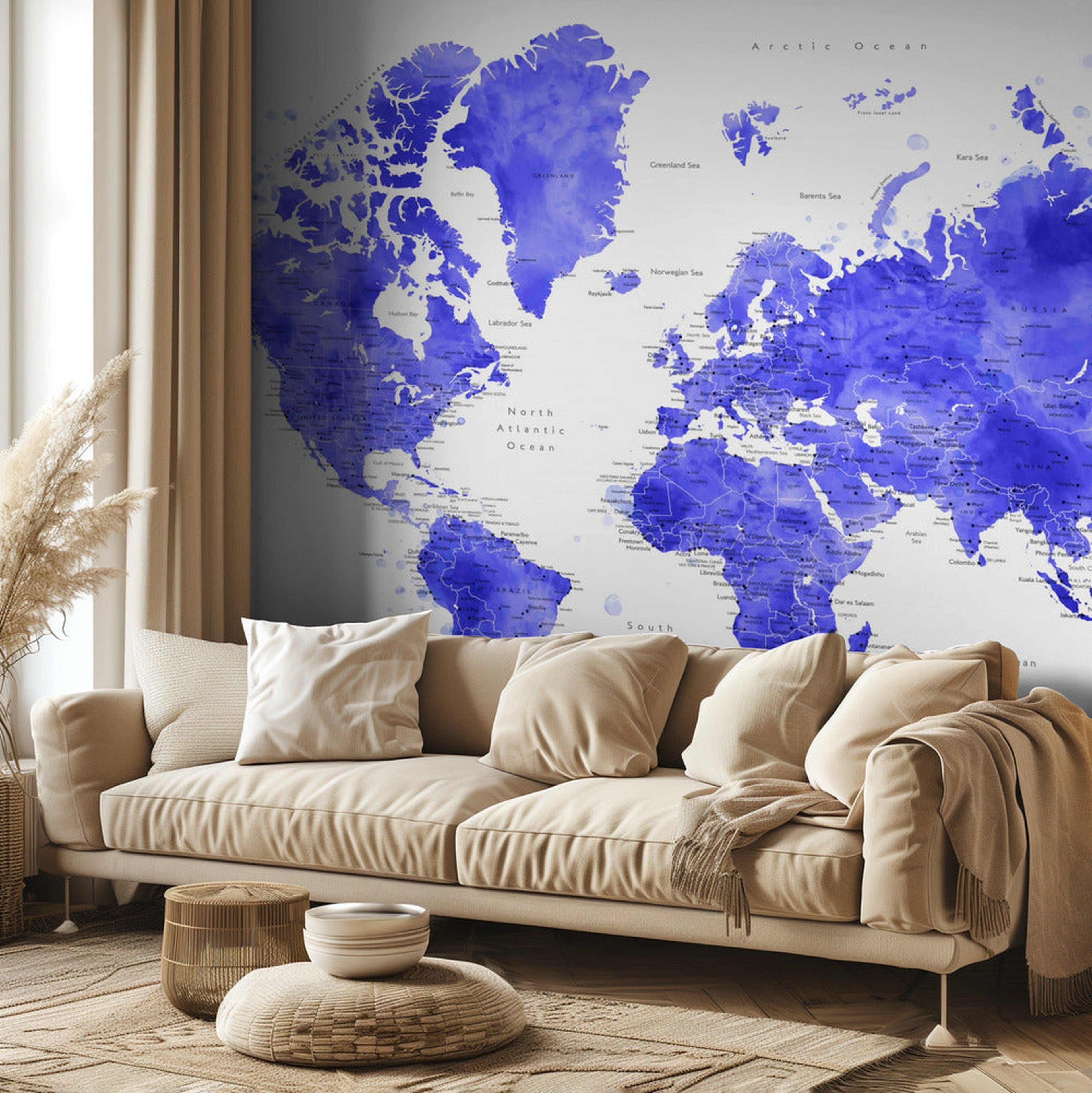 Watercolor world map with cities, Uyen