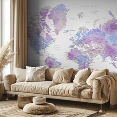 Kartor Watercolor world map with cities Gina – kvalitetsprodukt för ett vackrare och mer hållbart hem