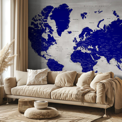 Distressed world map with cities, Delaney rumsbild 3
