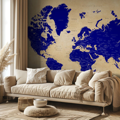 Rustic world map with cities, Korinne rumsbild 3