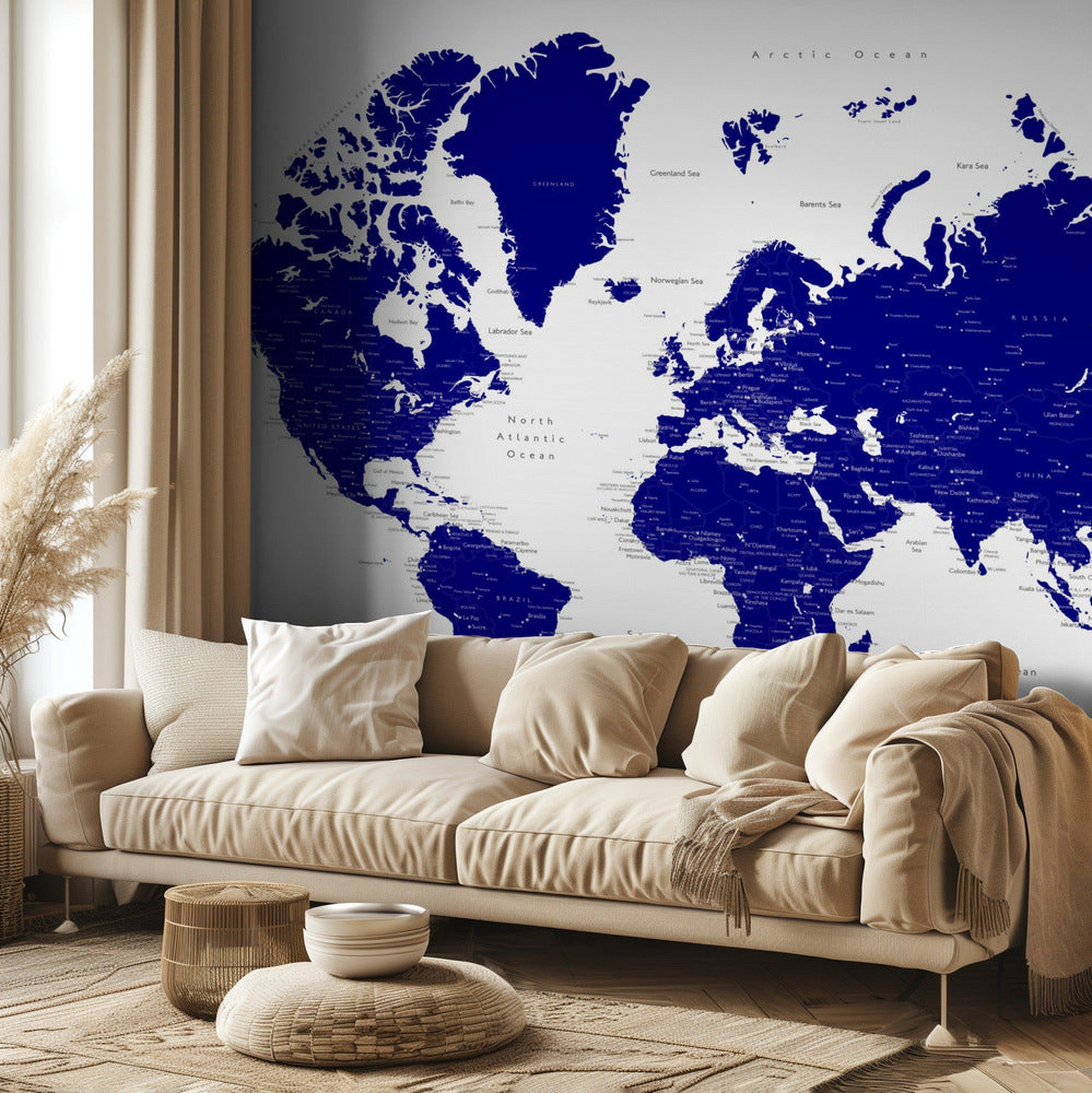 Navy blue world map with cities, Nevin