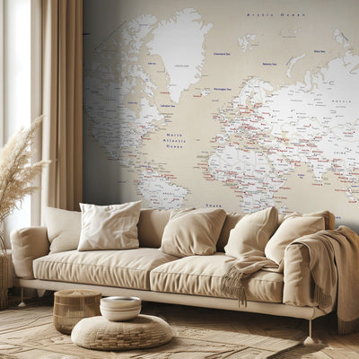Rustic world map with cities, Deuce rumsbild 3