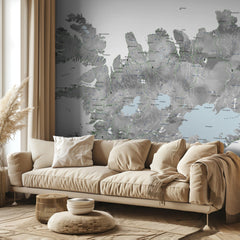 Kartor Island - Iceland map in gray watercolor with native labels – kvalitetsprodukt för ett vackrare och mer hållbart hem