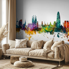 Barcelona Watercolor Skyline