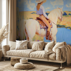 Cowgirl On White Horse