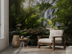 Sunlit Jungle Waterfall