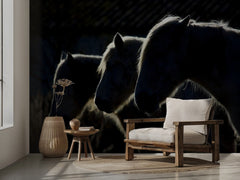 Djur Horses (colored version) - Minimalistisk hästtapet – högkvalitativ tapet för en personlig och harmonisk vägg