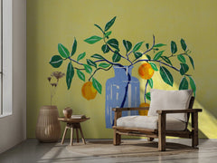 Konst Orangetree - Fototapet med stilleben i akvarell – fototapet med unikt motiv som skapar en inspirerande fondvägg
